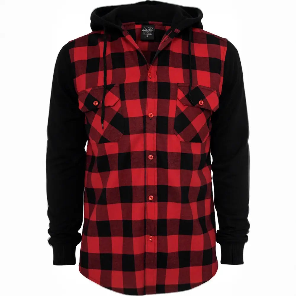 Hooded Checked Flanell Sweat Sleeve Shirt Hoodie - Urban Classics